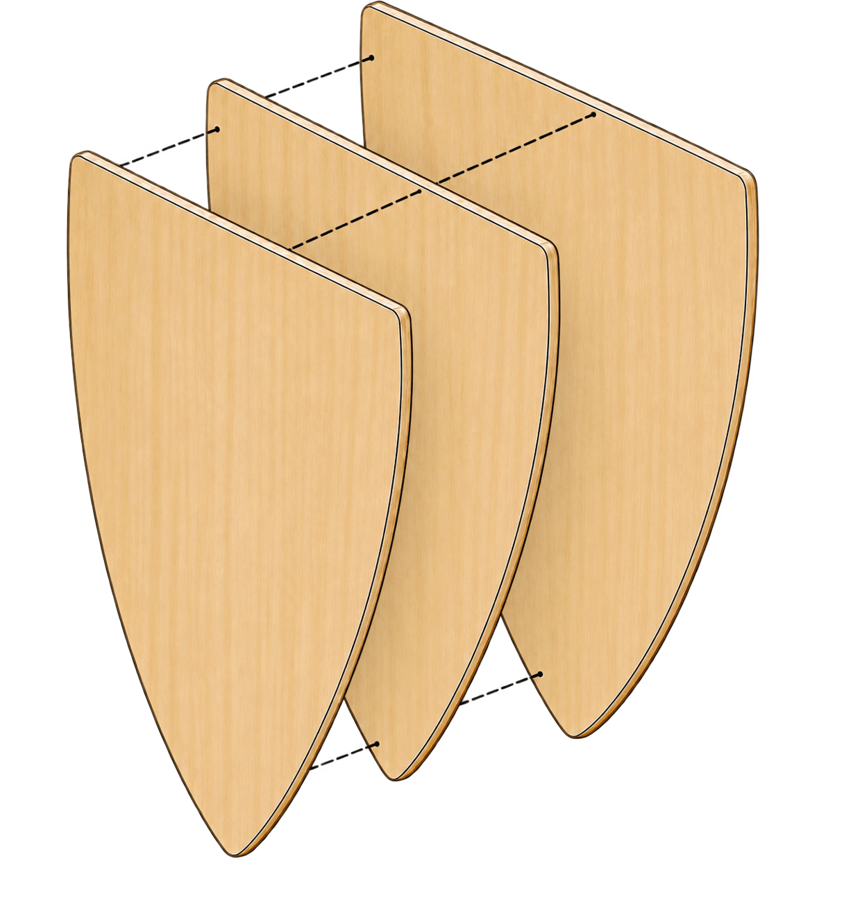 Layered wooden shield construction detail